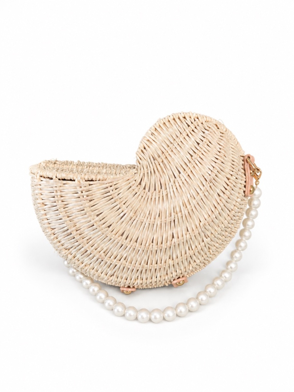 Haute Hippie Wicker Clam Shell Pearl Handle Clutch Bag